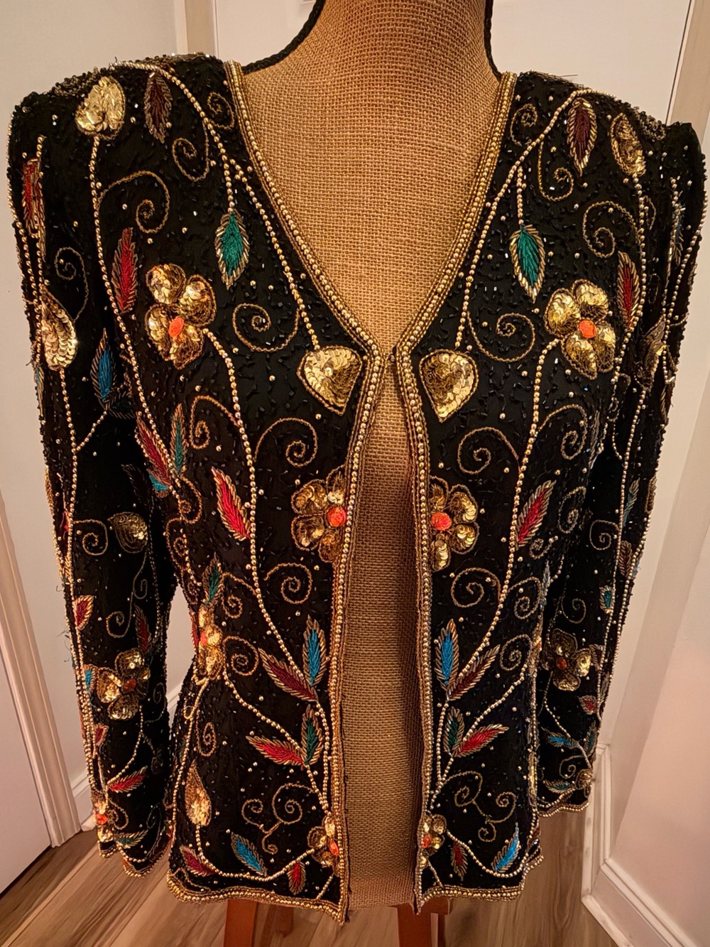 Vintage Sténay 100% Silk Heavily Beaded Sequin Floral Jacket